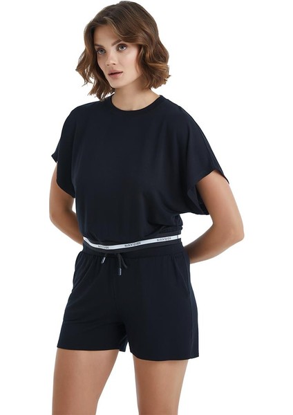 Kadın Kısa Kol Siyah Viskoz T-Shirt C7T1N3O15