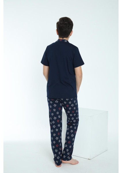 Erkek Çocuk Kısa Kol Önden Düğmeli Lacivert Pijama Takım C4T7N68 fiyatları