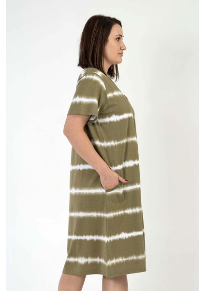 Kadın Büyük Beden Kısa Kol Haki Fermuarlı Ev Elbisesi C8T6N0012 fiyatları