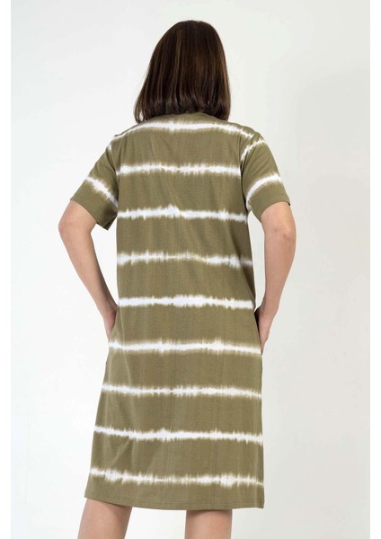 Kadın Büyük Beden Kısa Kol Haki Fermuarlı Ev Elbisesi C8T6N0012 fırsatları