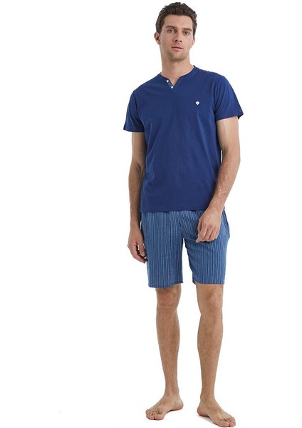 Erkek Kısa Kol Şortlu Mavi Pijama Takımı C3T1N5O04