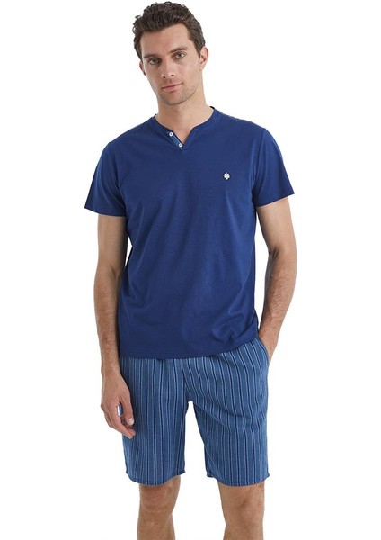 Erkek Kısa Kol Şortlu Mavi Pijama Takımı C3T1N5O04