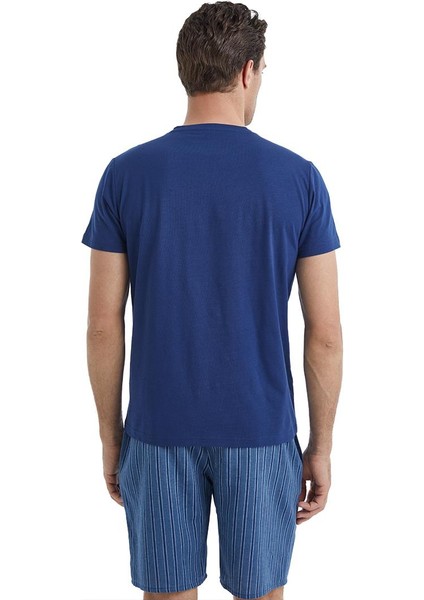 Erkek Kısa Kol Şortlu Mavi Pijama Takımı C3T1N5O04