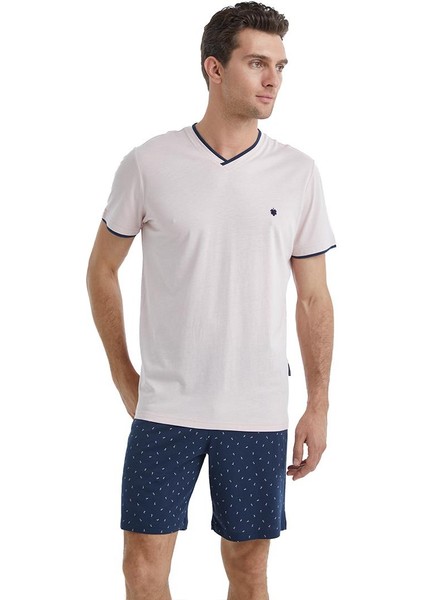 Erkek Kısa Kol Şortlu Pembe Pijama Takımı C8T4N5O04