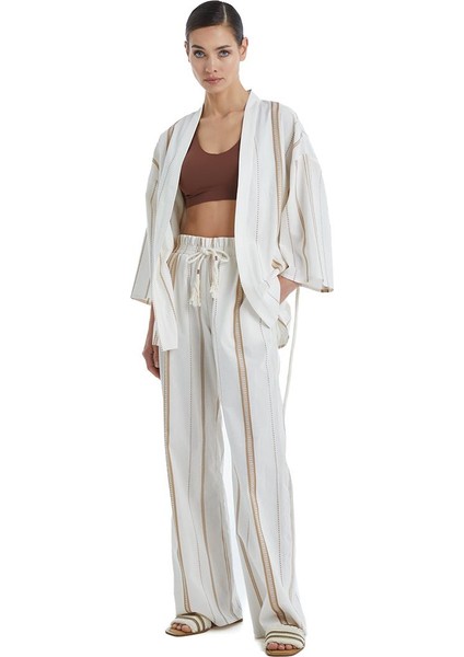 Kadın Kimonolu Bej Pijama Takımı C2T0N4O06-