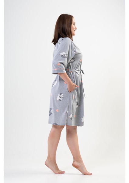 Kadın Büyük Beden Kapri Kol Gri Melanj Sabahlık C0T8N0402 fiyatları