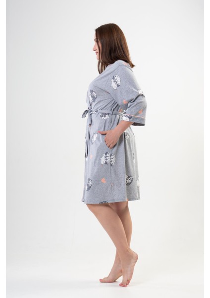 Kadın Büyük Beden Kapri Kol Gri Melanj Sabahlık C0T8N0402 modelleri