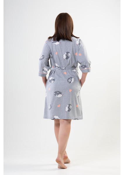 Kadın Büyük Beden Kapri Kol Gri Melanj Sabahlık C0T8N0402 fırsatları