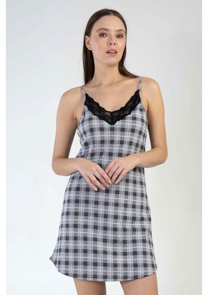 Kadın İnce Askı Gri Melanj Gecelik C6T4N3112