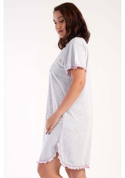 Kadın Büyük Beden Kısa Kol Gri Melanj Gecelik C2T0N1503 modelleri