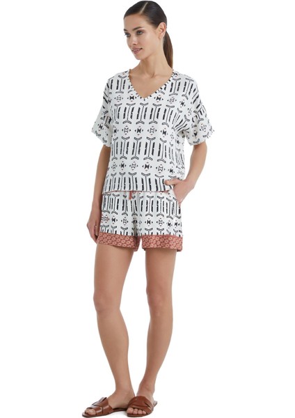 Kadın Kısa Kol Şortlu Baskılı Pijama Takımı C4T8N3O15-