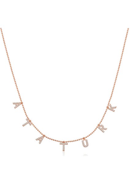 Gümüş Rose Atatürk Yazılı Bayan Kolye