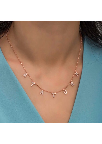 Gümüş Rose Atatürk Yazılı Bayan Kolye modelleri