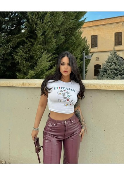 Outdoor Girl Kadın Beyaz I Love You Italia Crop Bluz