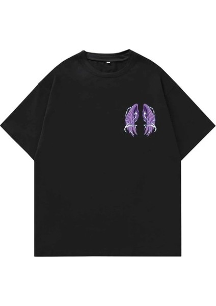 Day Light Killer Butter Fly Ön ve Arka Baskılı Siyah Unisex Oversize T-Shirt