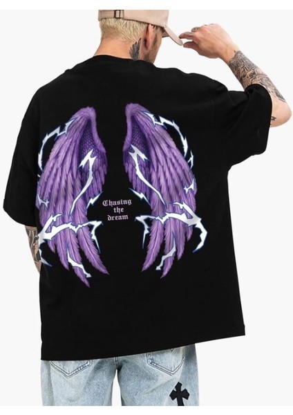 Day Light Killer Butter Fly Ön ve Arka Baskılı Siyah Unisex Oversize T-Shirt