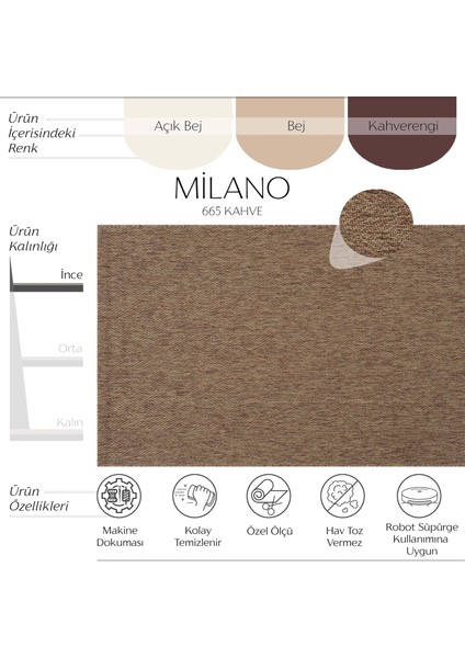 Milano 665 Kahve Hasır Dokulu Halı Kilim Salon Mutfak Koridor Kesme Yolluk Dokuma Makine Halısı