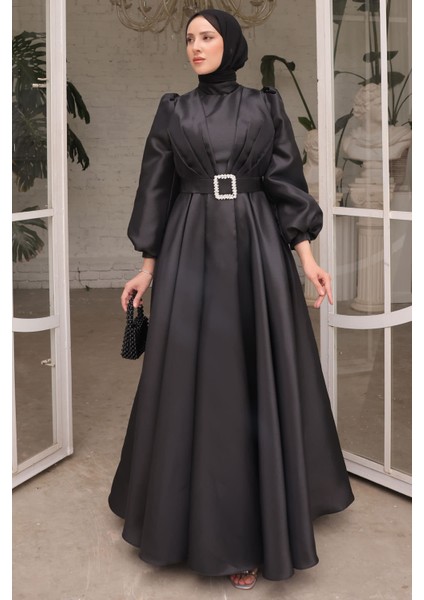 Siyah Balon Kol Drapeli Abiye