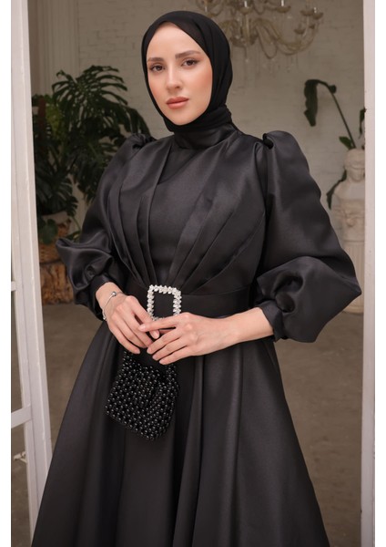 Siyah Balon Kol Drapeli Abiye modelleri