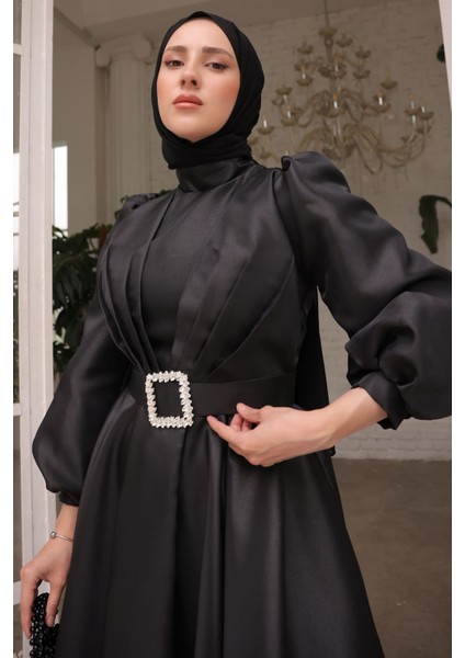 Siyah Balon Kol Drapeli Abiye indirimleri