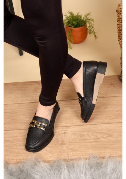Tokalı Delikli Loafer Siyah