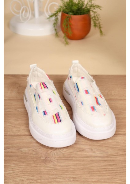 Renk Detaylı Kot Sneakers Beyaz fiyatları