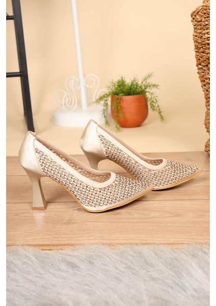 Lazer Detaylı Taşlı Saten Stiletto Ten fiyatları