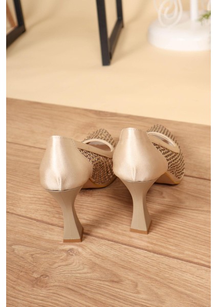 Lazer Detaylı Taşlı Saten Stiletto Ten modelleri