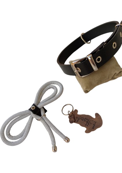 Köpek boyun tasması deri siyah gümüş papyonlu genişlik:2,5cm kalınlık:4mm boyun ölçüsü:36-45cm ayarlanabilir dog collar T1-24L