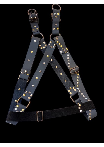 Köpek göğüs tasması deri antrasit renk metal zımba işlemeli genişlik:3cm göğüs ölçüsü:60-90cm ayarlanabilir dog harness GT1-31