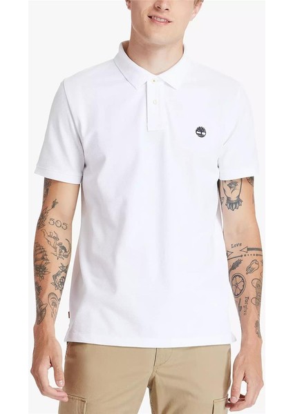 Small Linear Logo Print Polo Beyaz Erkek T-Shirt