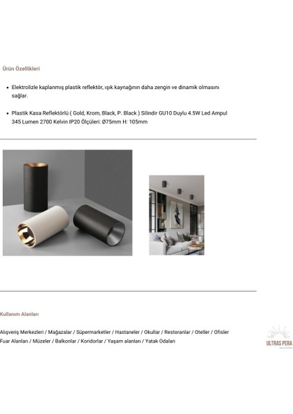 Dekoratif Silindir Siyah Rose LED Spot Aydınlatma