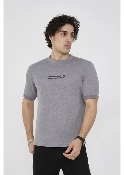 Unisex Bisiklet Yaka Slim Fit T-Shirt- Gri modelleri