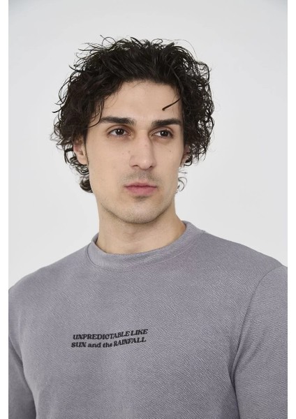 Unisex Bisiklet Yaka Slim Fit T-Shirt- Gri fırsatları