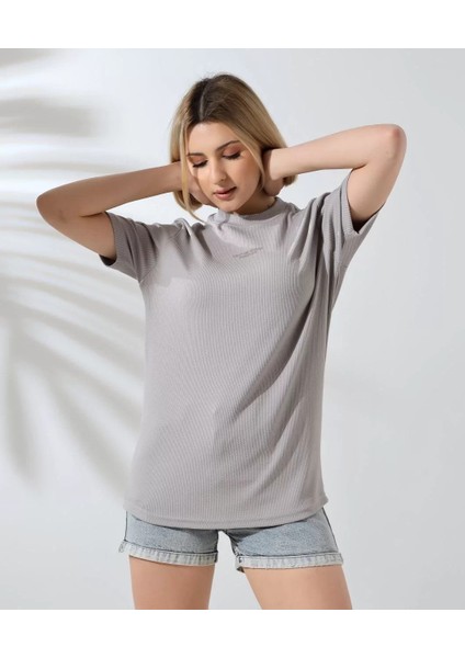 Unisex Bisiklet Yaka Baskılı Slim Fit T-Shirt - Boyalı Gri indirimleri