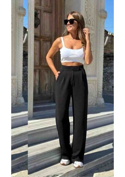 Zara Model Cırt Kapamalı Palazzo Mevsimlik Kadın Esnek Pantalon