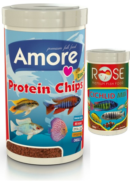 Protein Pro Flat Chips 1000ML, Rose Cichlid Granül Mix 250ML Kutu Karışık Balık Yemi
