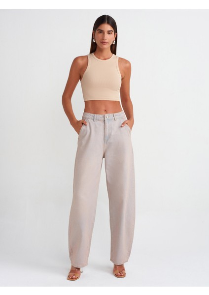 71457 Pembe Tintli Yan Cepli Denim Pantolon-Pembe
