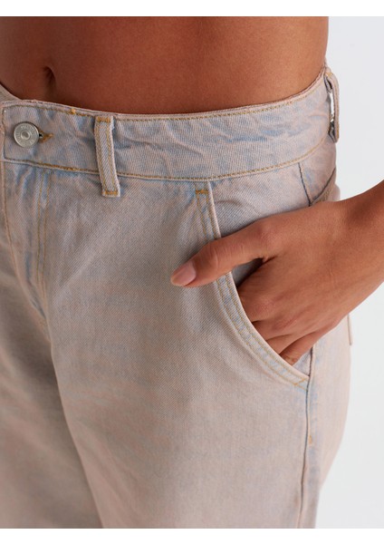 71457 Pembe Tintli Yan Cepli Denim Pantolon-Pembe modelleri