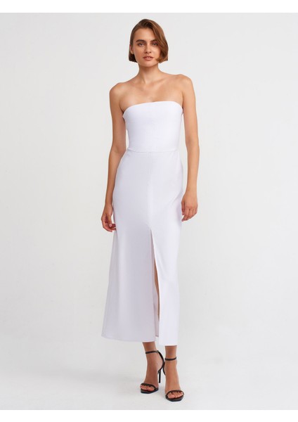 90758 Straplez Elbise-Beyaz modelleri