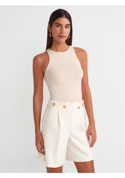 30997 Halter Yaka Top-Bej Melanj