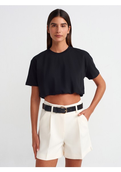 30402 Lastik Detaylı Tshirt-Siyah