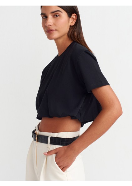 30402 Lastik Detaylı Tshirt-Siyah fırsatları