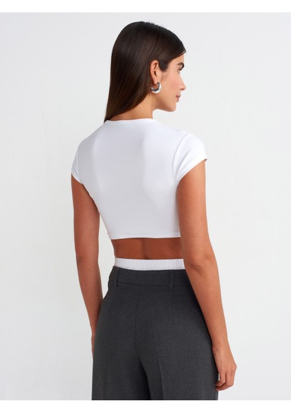 30936 Vücuda Oturan Crop Top-Beyaz