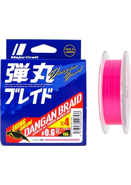 Dangan Braid Egı 4x Ip Misina Pe 0.6 0.10MM 12LB/4.8KG 150MT Pembe