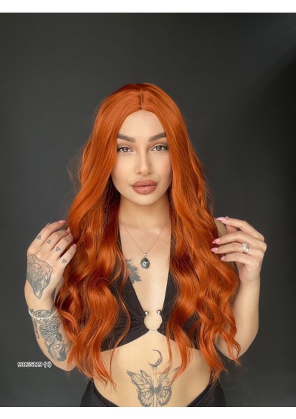 Doğal Su Dalgalı Uzun Perçemsiz Tepe Kısmı Deri Fiber Peruk Bakır