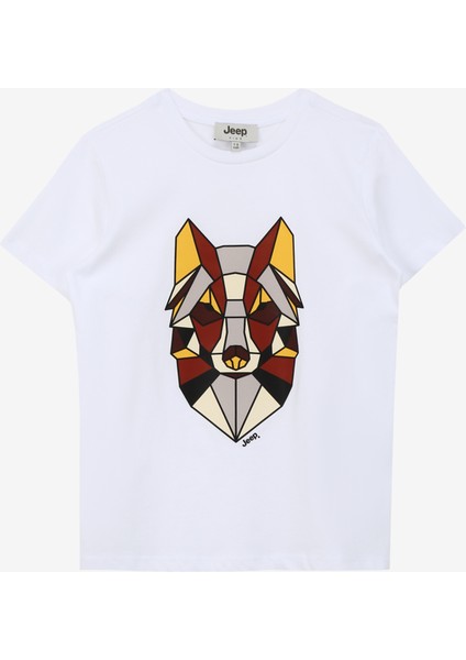 Ekru Erkek Çocuk Bisiklet Yaka Relaxed Baskılı T-Shirt C4SB-TST4222.