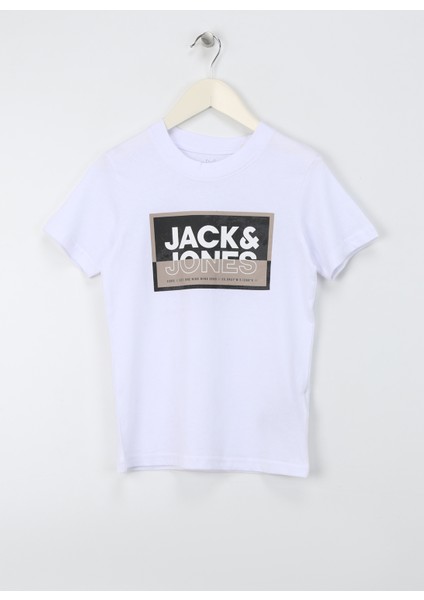 Jack & Jones Baskılı Beyaz Erkek Çocuk T-Shirt Jcologan Tee Ss Crew Neck Ss24 Jnr