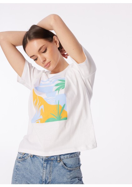 Beyaz Kadın Bisiklet Yaka Basic T-Shirt F4Sl-Tst0731