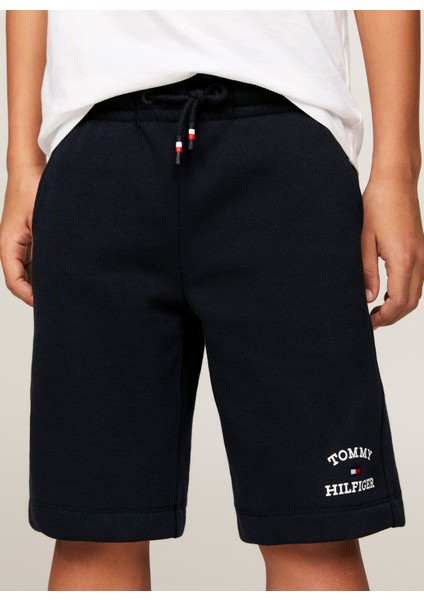 Lastikli Bel Normal Lacivert Erkek Şort Th Logo Sweatshorts